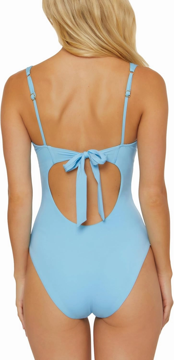 BECCA Women's Standard Color Code V-Wire Shirred One Piece Swimsuit, Plunge Neck, Bathing Suits