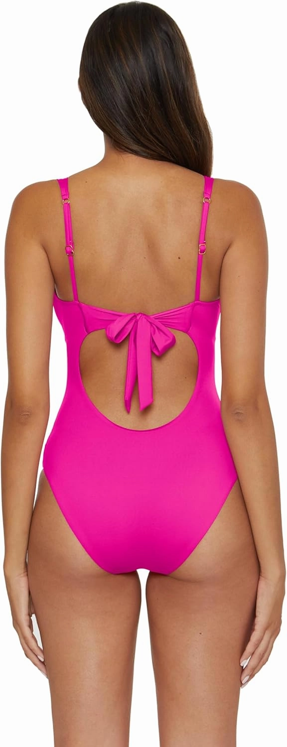 BECCA Women's Standard Color Code V-Wire Shirred One Piece Swimsuit, Plunge Neck, Bathing Suits