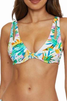 BECCA Women's Standard Isla Verde Underwire Bikini Top, Tropical Print, Adjustable, Swimwear Separates