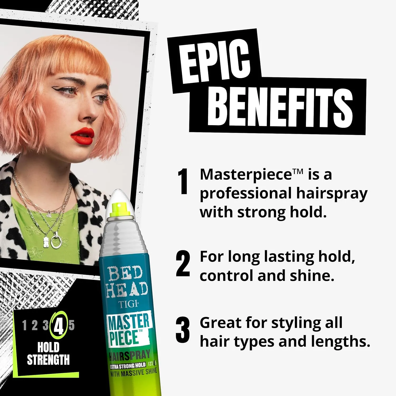 Bed Head TIGI Masterpiece Shiny Hairspray with Strong Hold - For All Hair Types - Extra Strong Hold & Shiny Finish - Use on Dry Hair - Premium Hair Care Products for Women & Men - 10.3 oz (3 Pack)