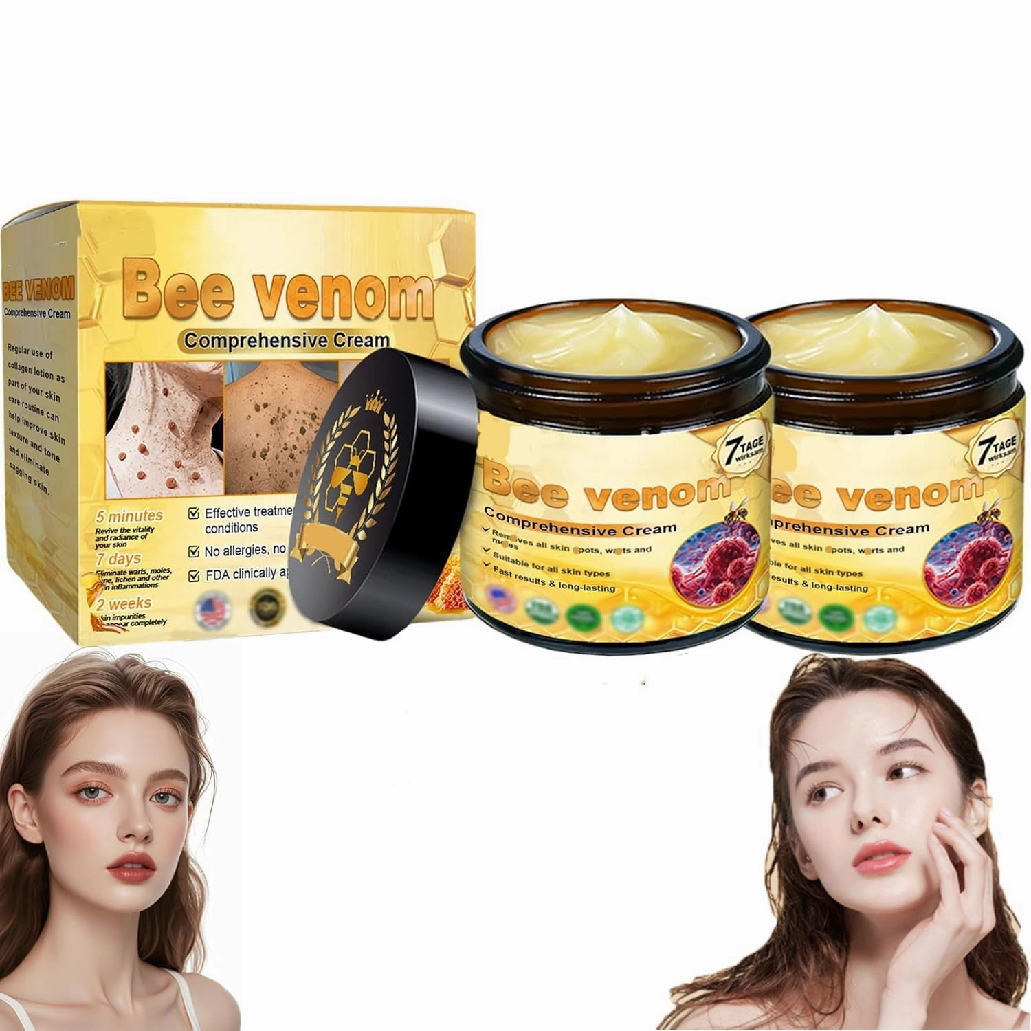 Bee Venom Comprehensive Cream, 2025 Professional Bee Venom Skin Treatment Cream Wrinkle Removal Anti-Aging Moisturizing (2 Bottle)