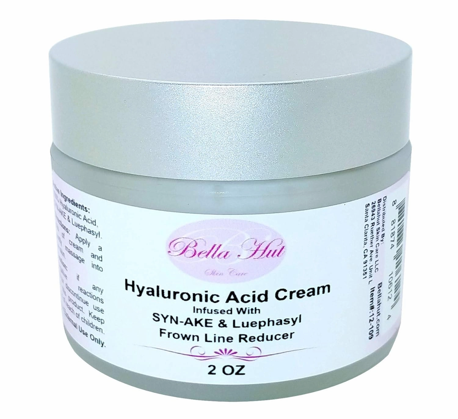 Bellahut 100% Hyaluronic Acid Cream (2 OZ, 16 OZ) Infused With Dipeptide & Pentapeptide-18 | Focused To Help With The Reduction Of Frown Lines & Expression Lines | MADE IN USA (2 Ounce)
