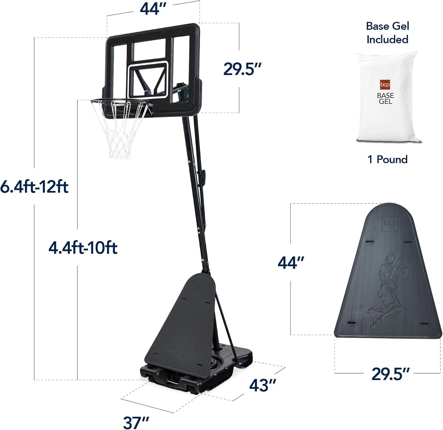 Best Choice Products 4.4-10ft Adjustable Regulation Basketball Hoop, Portable Goal w/Shatterproof Backboard, Ball Return, Base Gel