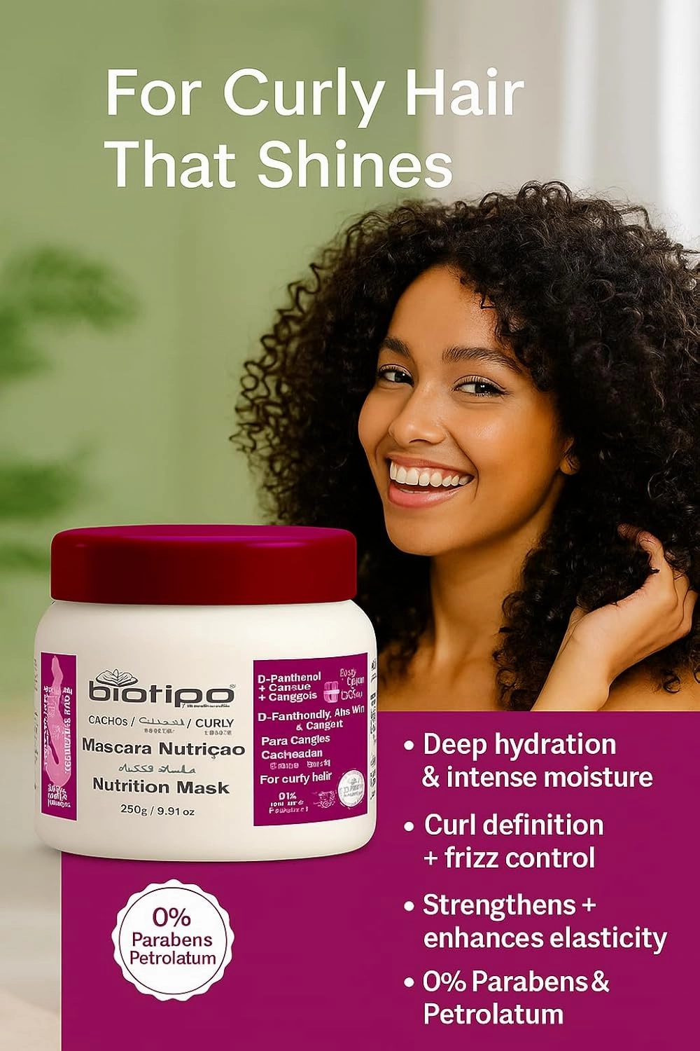 Biotipo Curly Hair Organic and Natural D-Panthenol with Aloe Vera and Collagen. (8.81 oz, Nutrition Mask)