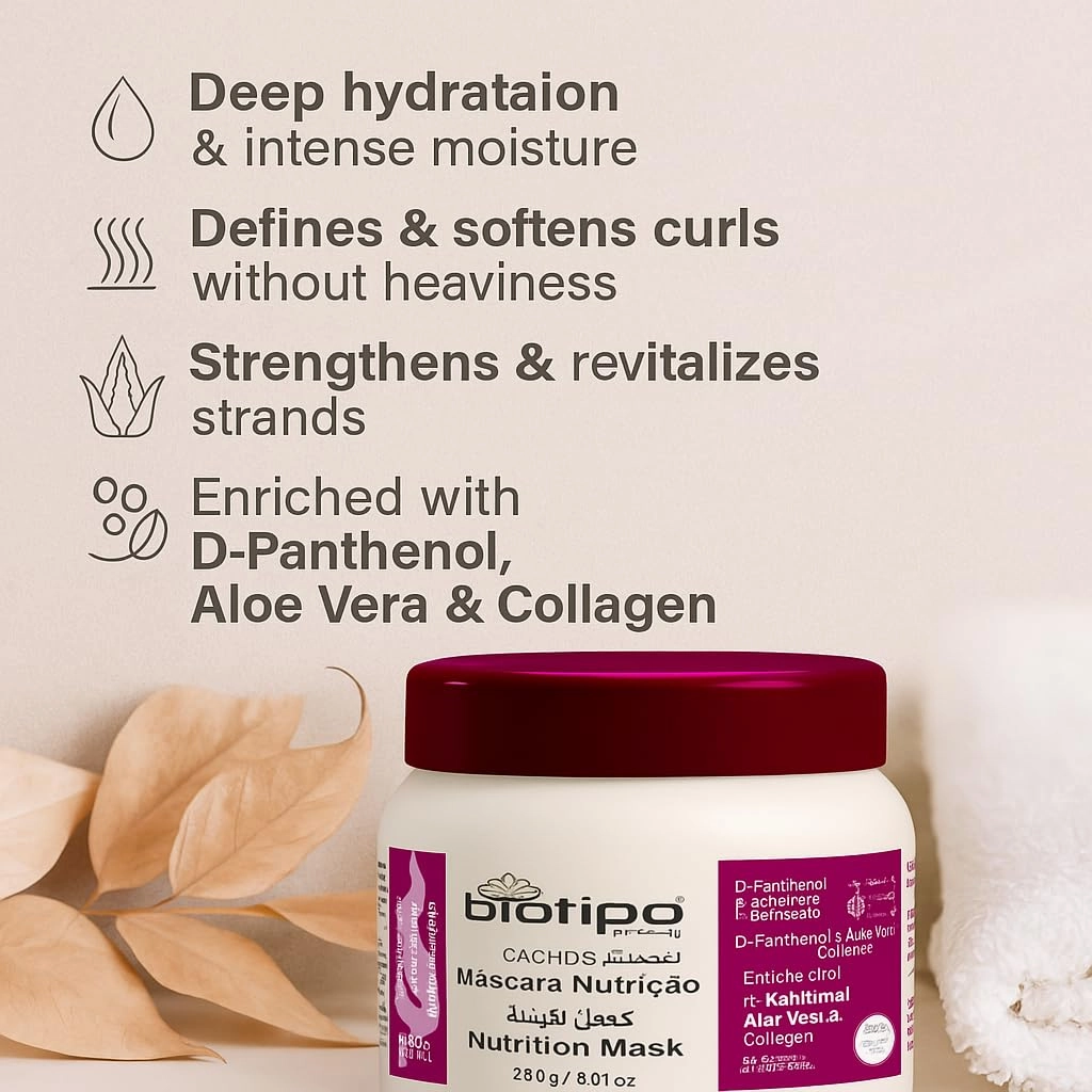 Biotipo Curly Hair Organic and Natural D-Panthenol with Aloe Vera and Collagen. (8.81 oz, Nutrition Mask)