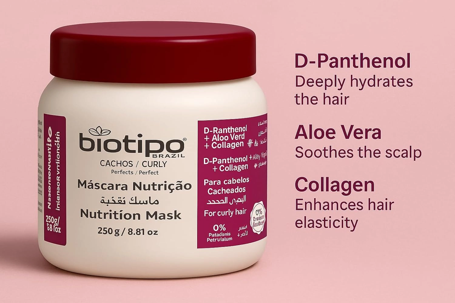 Biotipo Curly Hair Organic and Natural D-Panthenol with Aloe Vera and Collagen. (8.81 oz, Nutrition Mask)