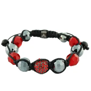 Black Red CZ Ball Beaded Adjustable Simulated Onyx Macrame Bracelet