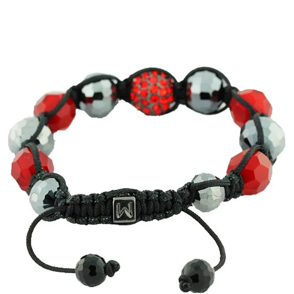 Black Red CZ Ball Beaded Adjustable Simulated Onyx Macrame Bracelet