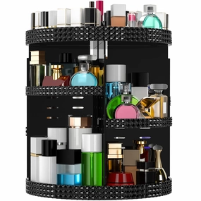 Black 360 Makeup Organizer Degree Rotating, 7 Layers Large Capacity Cosmetic Storage, Acrylic Makeup Organizers, Organizador De Perfumes Fits Makeup Brushes, Lipsticks, Bathroom, Black