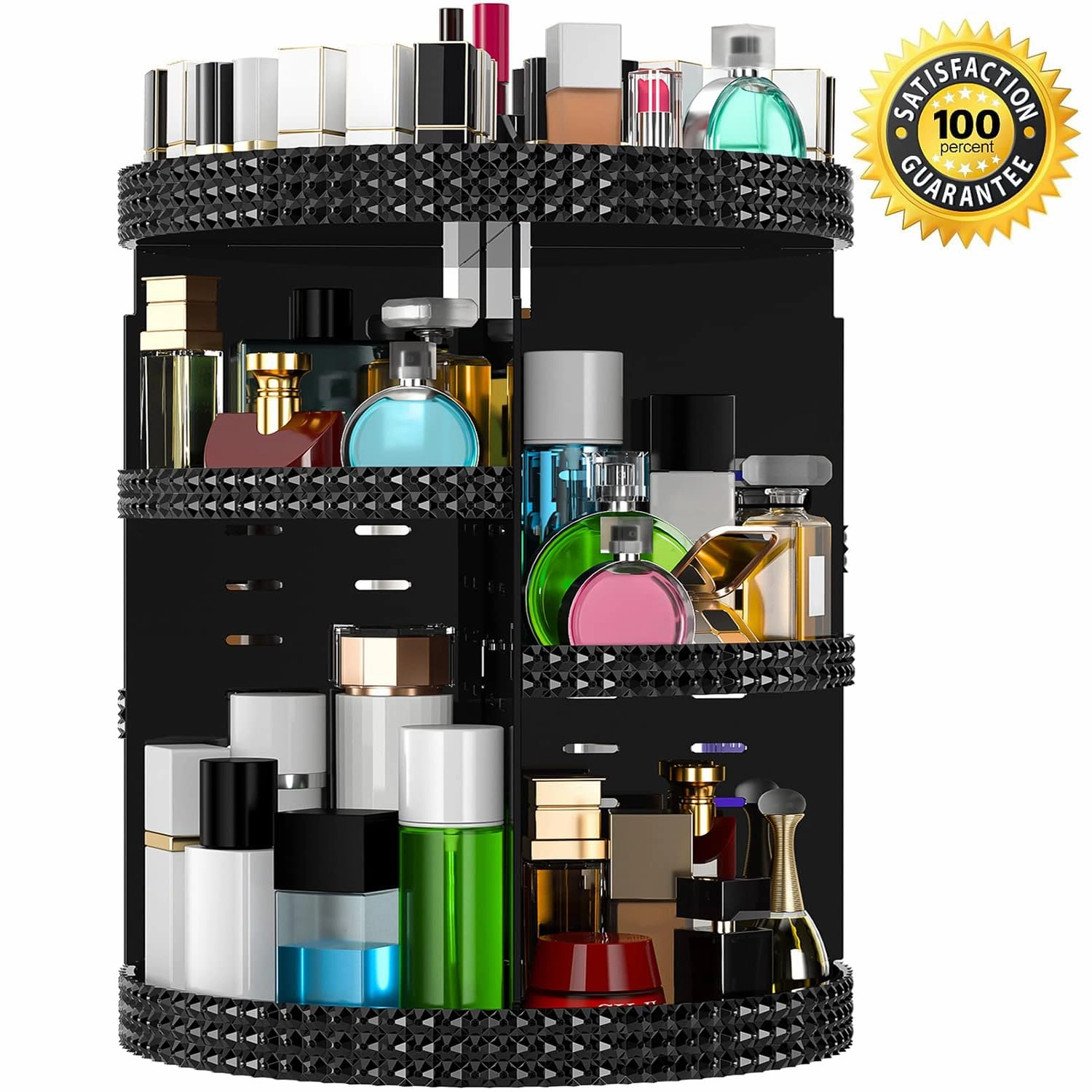 Black 360 Makeup Organizer Degree Rotating, 7 Layers Large Capacity Cosmetic Storage, Acrylic Makeup Organizers, Organizador De Perfumes Fits Makeup Brushes, Lipsticks, Bathroom, Black