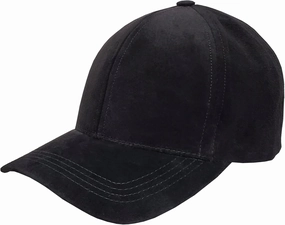Black Suede Leather Adjustable Baseball Cap Hat Made in USA (One Size)