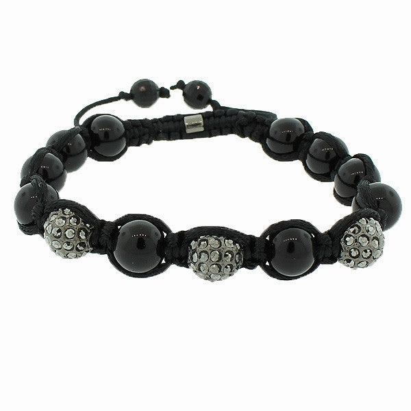 Black White CZ Beaded Ball Adjustable Macrame Bracelet
