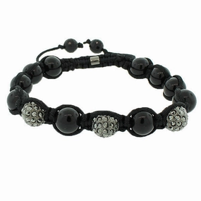 Black White CZ Beaded Ball Adjustable Macrame Bracelet