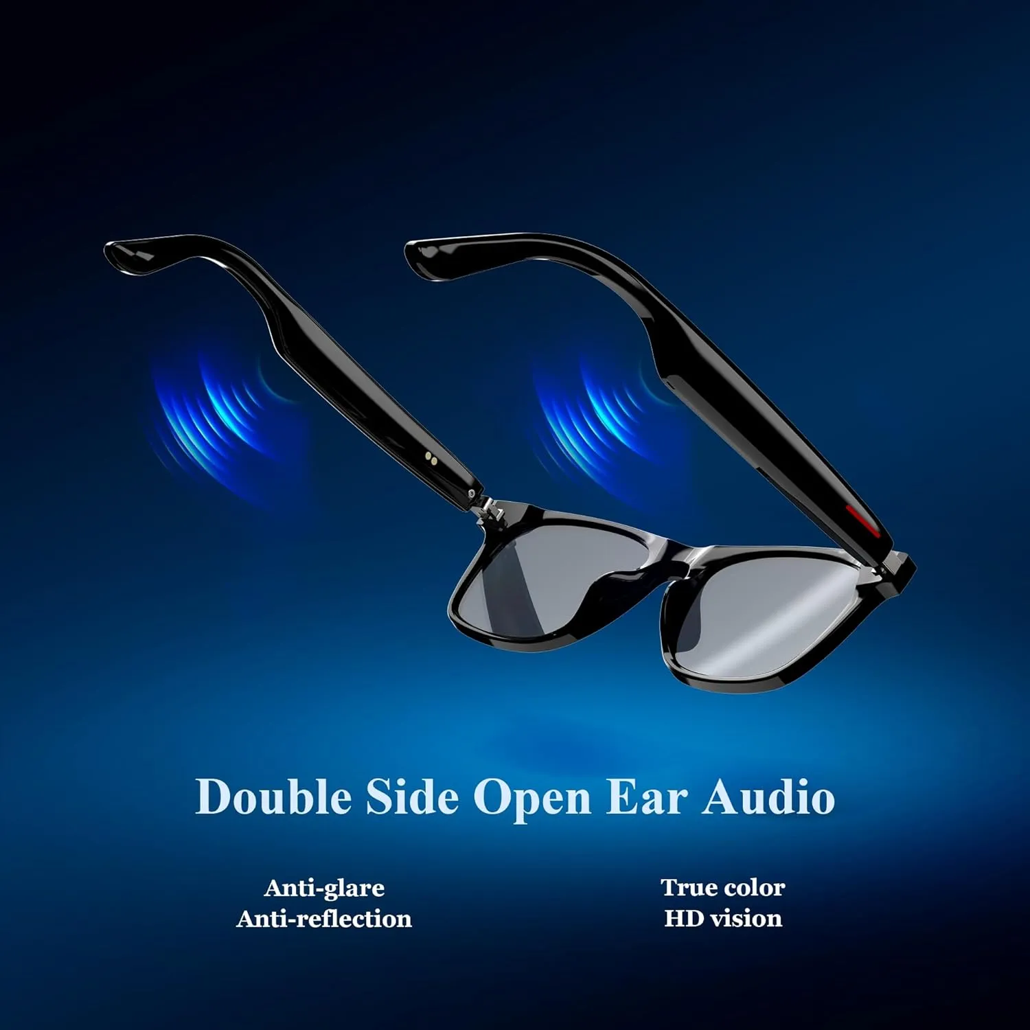 Blackview Smart Glasses, 5.0 Bluetooth Sunglasses with Open Ear Speaker, Voice Assistant Compatible, Blue Light Blocking Lens