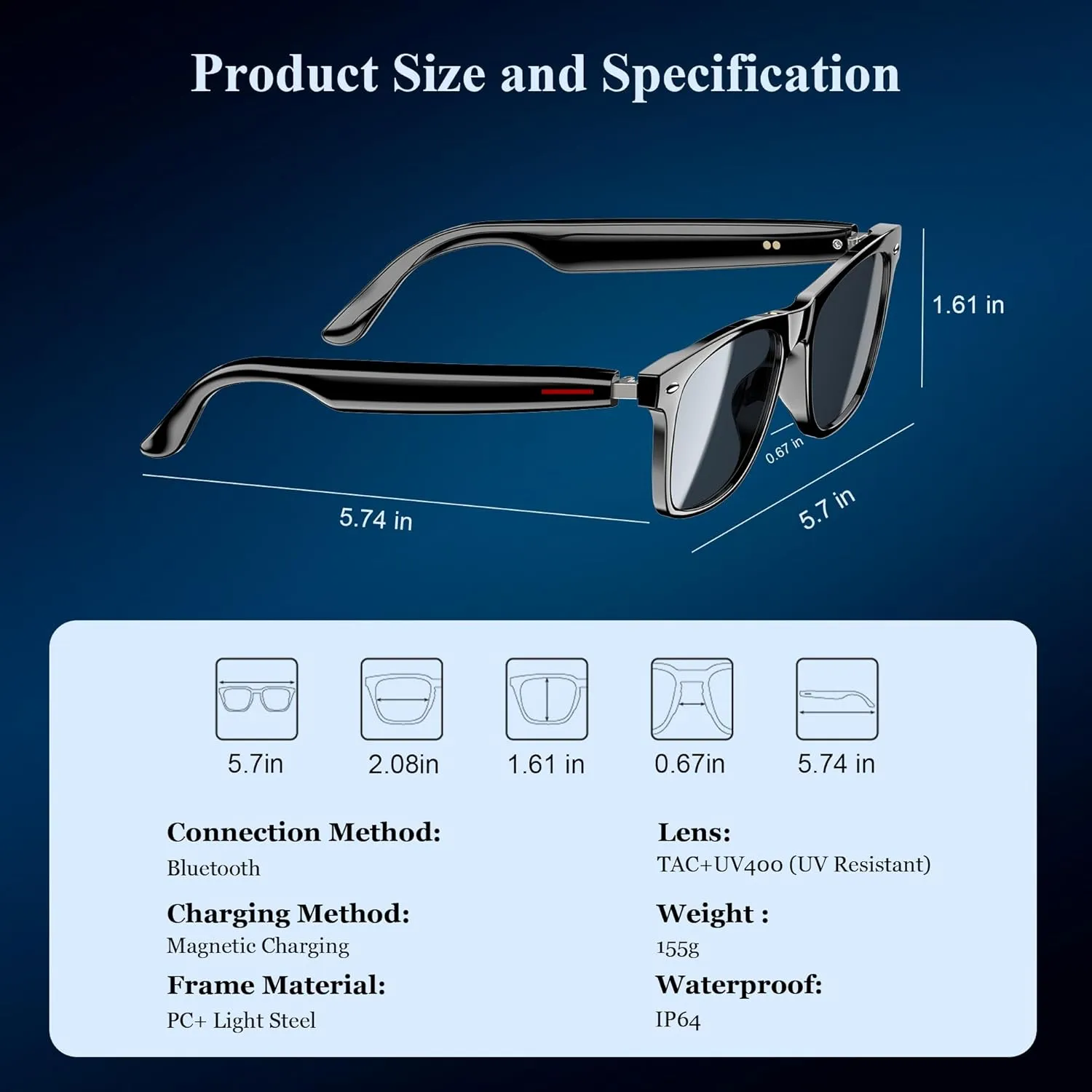Blackview Smart Glasses, 5.0 Bluetooth Sunglasses with Open Ear Speaker, Voice Assistant Compatible, Blue Light Blocking Lens