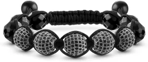 Bling Jewelry Black White Gold Tone Bead Pave Crystal Ball Shamballa Inspired Bracelet For Women For Men Cord String Adjustable 12MM