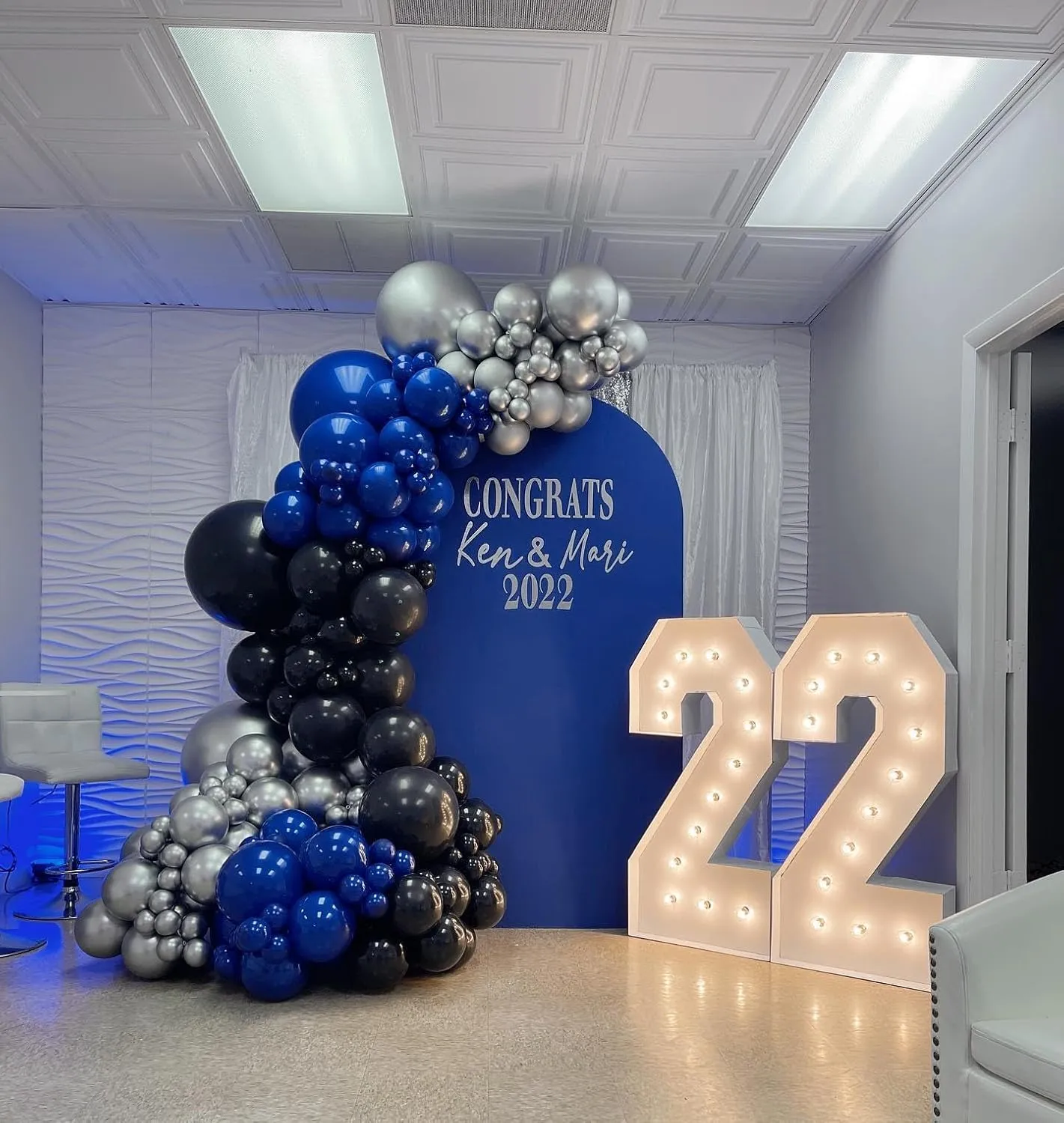 Blue and Black Balloon Arch Kit, 201Pcs Explosion Star Royal Blue Metallic Sliver Black Balloon Garland kit, Different Size Balloons for Anniversary Birthday Graduation Prom Party Decorations
