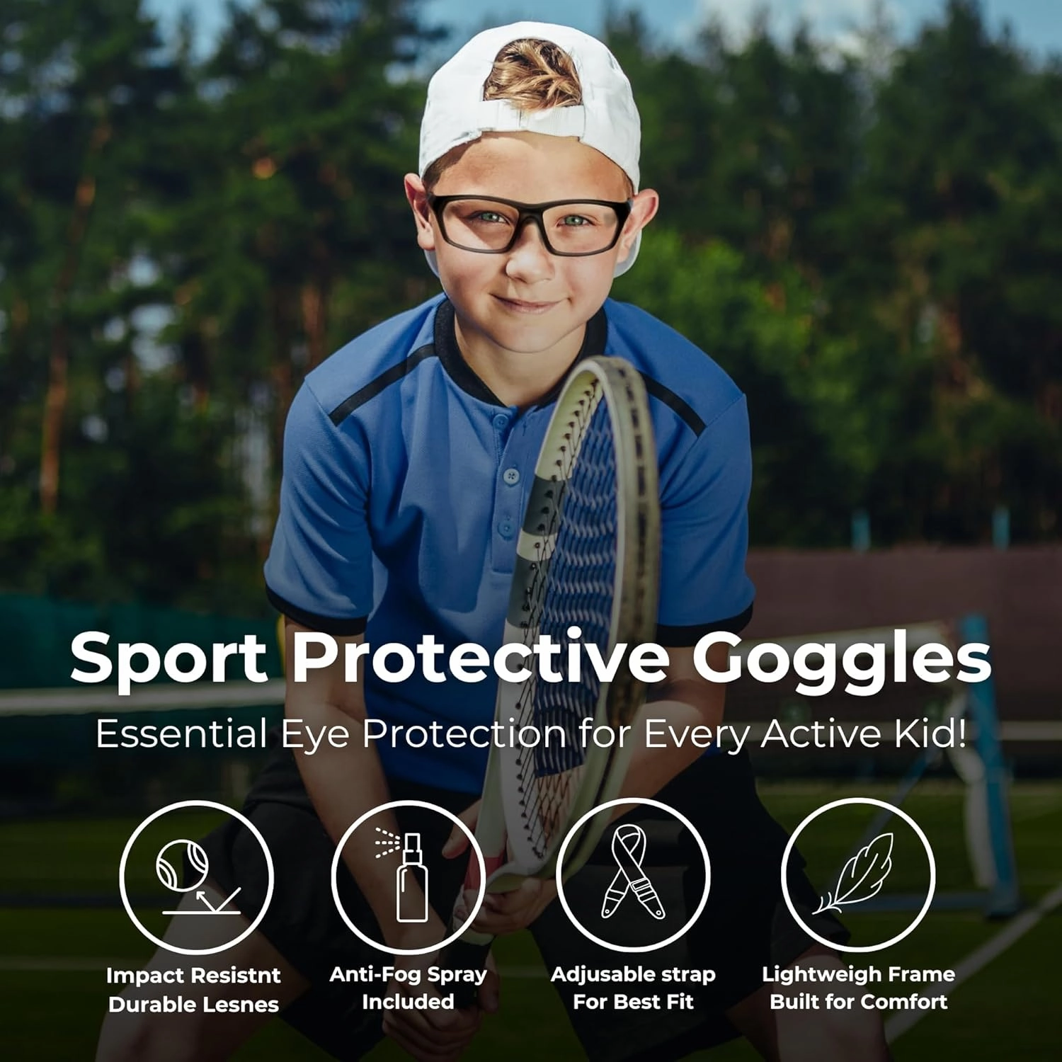BLUE CUT Sports Protection Goggles, Anti-Fog Lenses Safety Glasses for Basketball, Pickleball and All Outdoor Sports