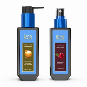 Blue Nectar Honey Aloe Vera Detan Face Wash (8 Herbs, 3.38 Fl Oz) and Shubhr Steam Distilled Rose Toner Water & Face Tonic Mist (3.4 Fl Oz)