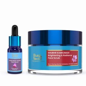 Blue Nectar Kumkumadi Face Oil for Glowing Skin with Natural Herbs (1 Fl Oz) & Kumkumadi Gentle Exfoliating Face Scrub for Tan Removal and Blackheads (1.76 Oz)