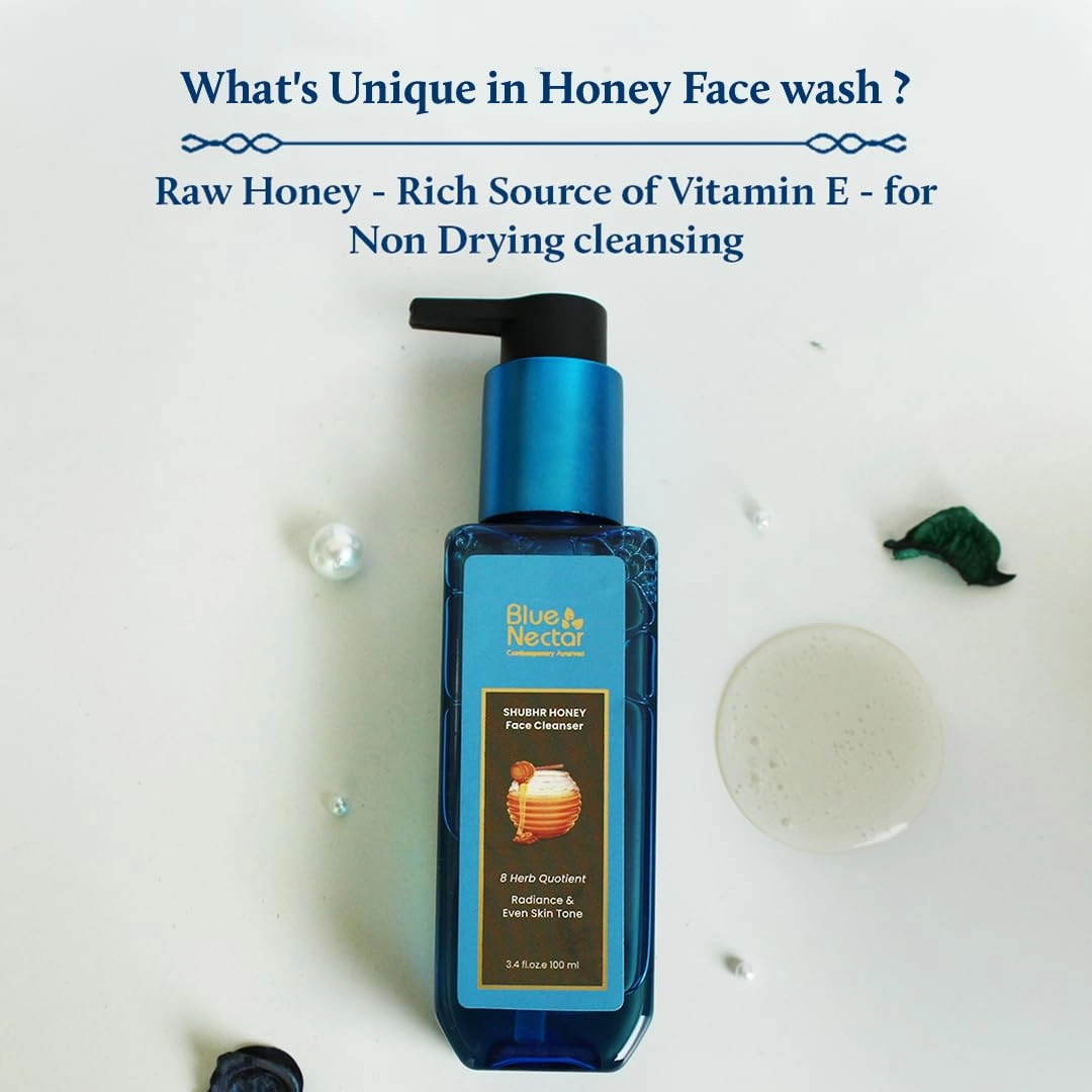 Blue Nectar Kumkumadi Gentle Exfoliating Face Scrub for Tan Removal and Blackheads (1.7 Oz) Paired with Honey Aloe Vera Detan Face Wash with Natural Vitamin E (3.38 Fl Oz)