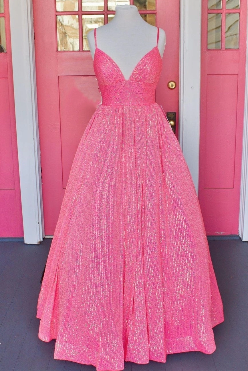 Blue Shiny A-line Empire Long Prom Gown