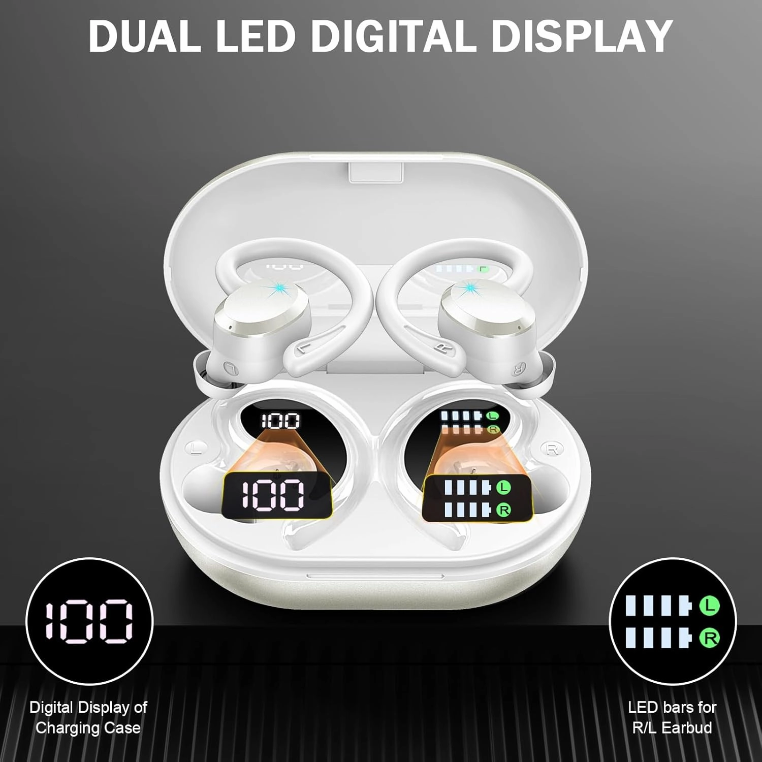 Bluetooth 5.4 Headphones Sport, 2025 Wireless Earbuds Bass Hi-Fi Stereo Over Ear Buds, 56Hrs Noise Cancelling Headset with Earhook, IP7 Waterproof Earphones Workout Running for Laptop Pad Android iOS