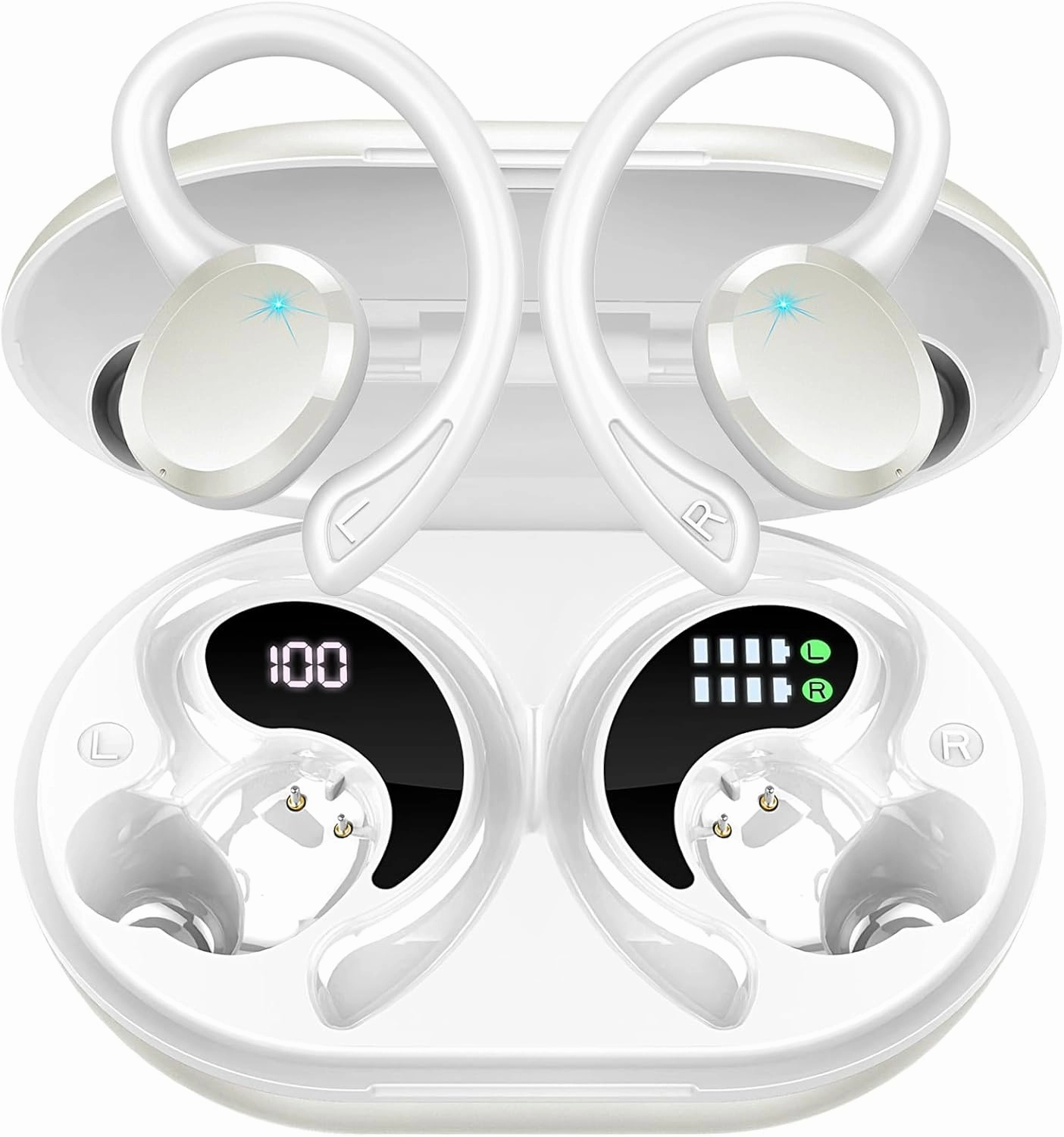 Bluetooth 5.4 Headphones Sport, 2025 Wireless Earbuds Bass Hi-Fi Stereo Over Ear Buds, 56Hrs Noise Cancelling Headset with Earhook, IP7 Waterproof Earphones Workout Running for Laptop Pad Android iOS