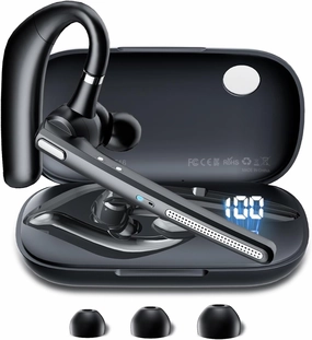 Bluetooth Headset V5.3, Wireless Earpiece with 500mAh Charging Case Hand-Free Headphones Noise Canceling Mic for Office/Driving/Business