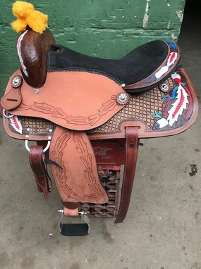 BNB International Western Barrel Racing Horse Saddles Trail Equestrian Pony & Adult Classic Quality Premium Leather for Horse Riding Size:10-18 inches Seat Available BRL265