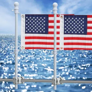 Boat Flag Pole, 4FT Boat Flag Pole Kit Rail Mount with 12x18 inch Embroidered American Flag, No Drilling Flag Pole Holder for 0.5-1.1 Inch Rails (2Pcs, White)