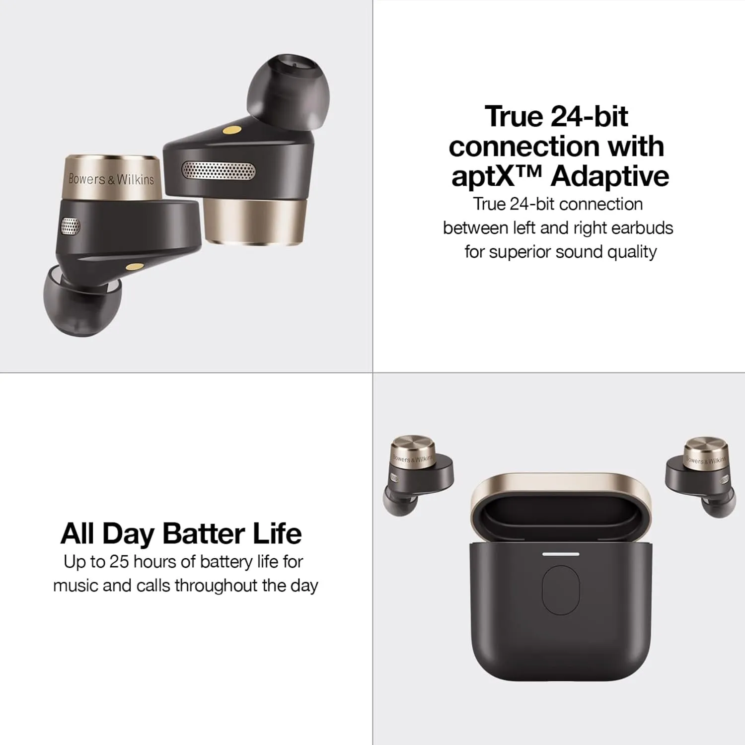 Bowers & Wilkins Pi7 in-Ear True Wireless Headphones, 6 Built-in Mics, Bluetooth 5.0 Qualcomm aptX & Dual Hybrid Drivers, Adaptive Noise Cancellation, Smart Wireless Charging, Charcoal
