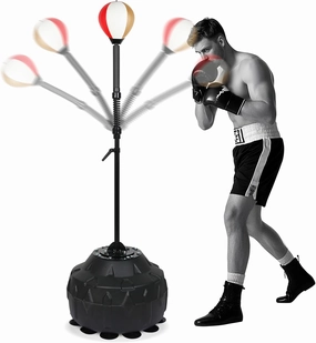Boxing bar Reflex Speed Bag Punching Bag Free Standing Boxing Bag with Adjustable Height & Reinforced Spring Strong Durable Relief Stress Ball for MMA WWE Exercise（red White Gold）