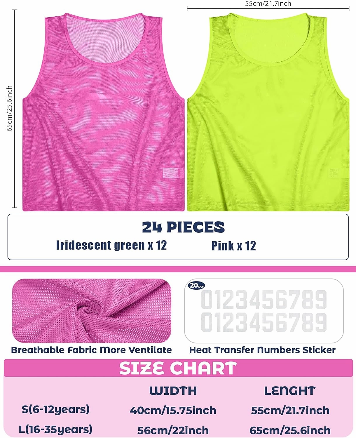 Boyiee Pinnies Scrimmage Vests, Nylon Mesh Team Practice Jersey Youth Pinnies for Sports Basketball Soccer Football