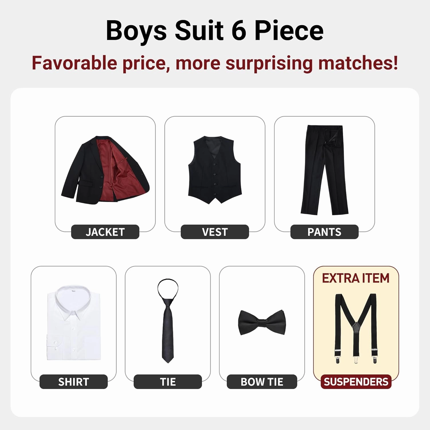 Boys' Formal Suit Set, with Suspenders, Adjustable Waist