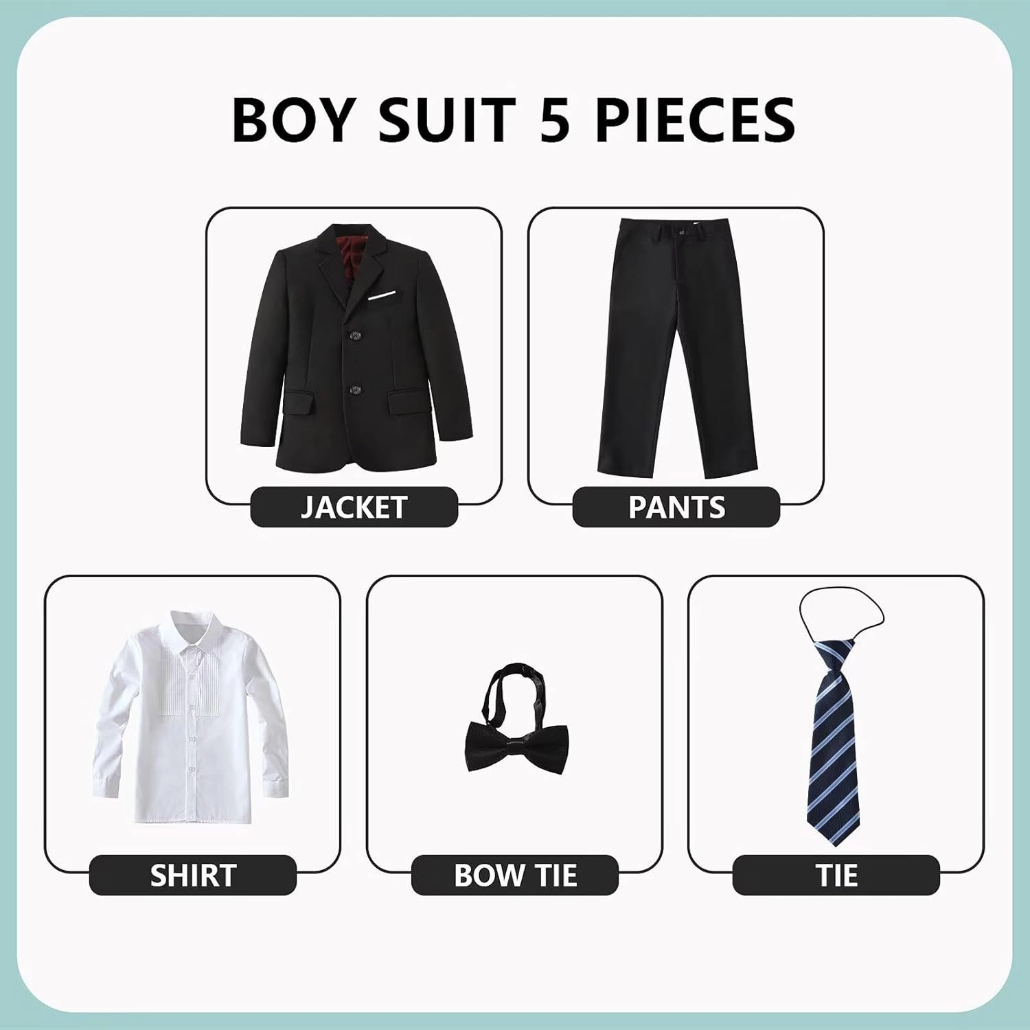 Boys Formal Suit Set Kids 5 Piece Suit Jacket Pants Set with Dress Shirt and Tie Prom Wedding Tuxedo Suits