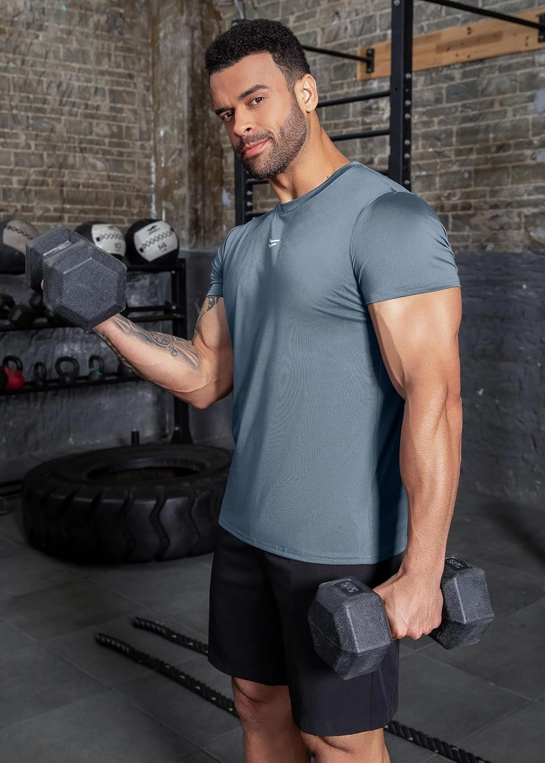Boyzn Men's Reflective Stripe & Perforated Breathable T-Shirt - Moisture Wicking Quick Dry Gym Shirt for Running, Basketball