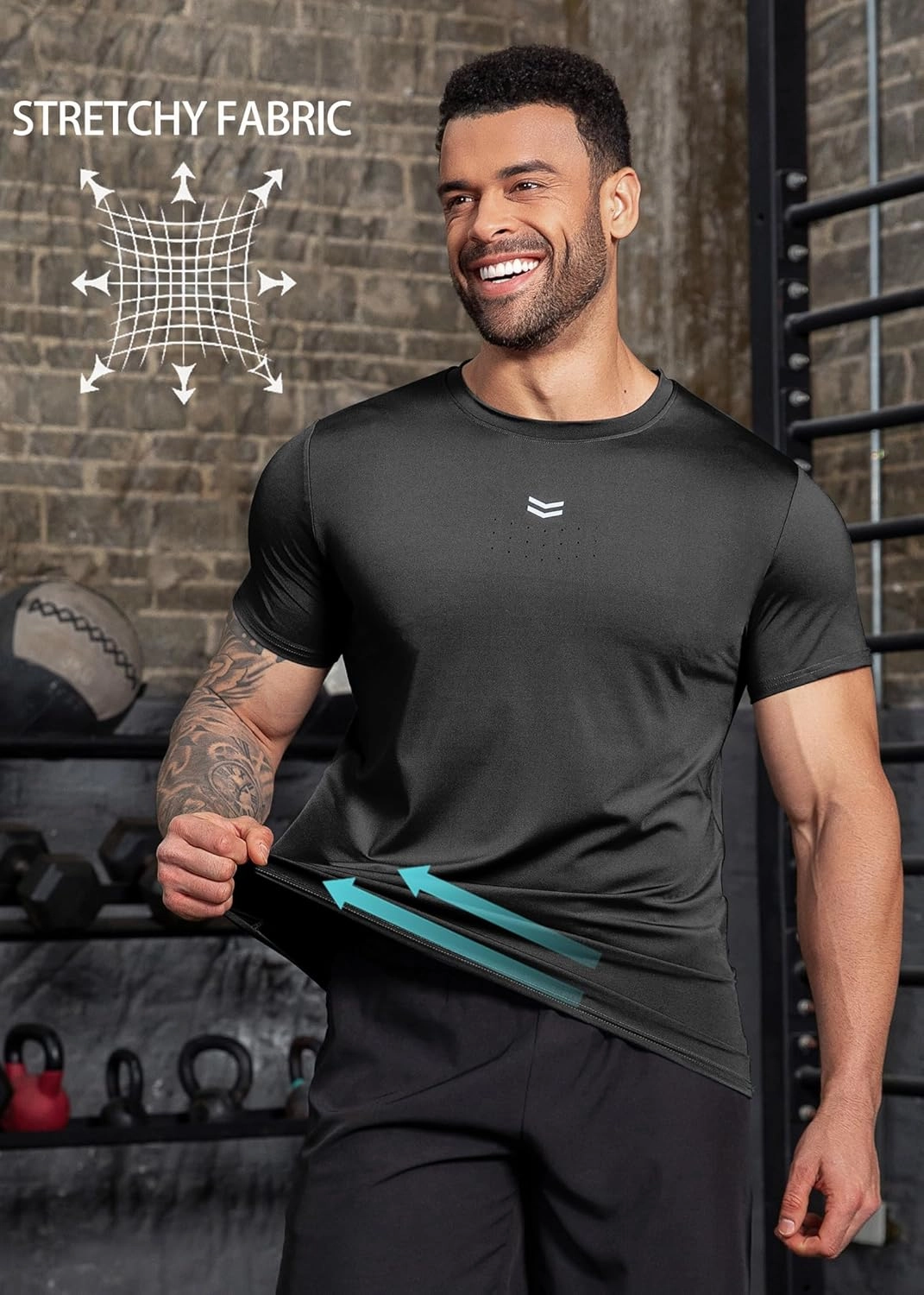Boyzn Men's Reflective Stripe & Perforated Breathable T-Shirt - Moisture Wicking Quick Dry Gym Shirt for Running, Basketball