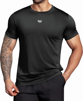 Boyzn Men's Reflective Stripe & Perforated Breathable T-Shirt - Moisture Wicking Quick Dry Gym Shirt for Running, Basketball