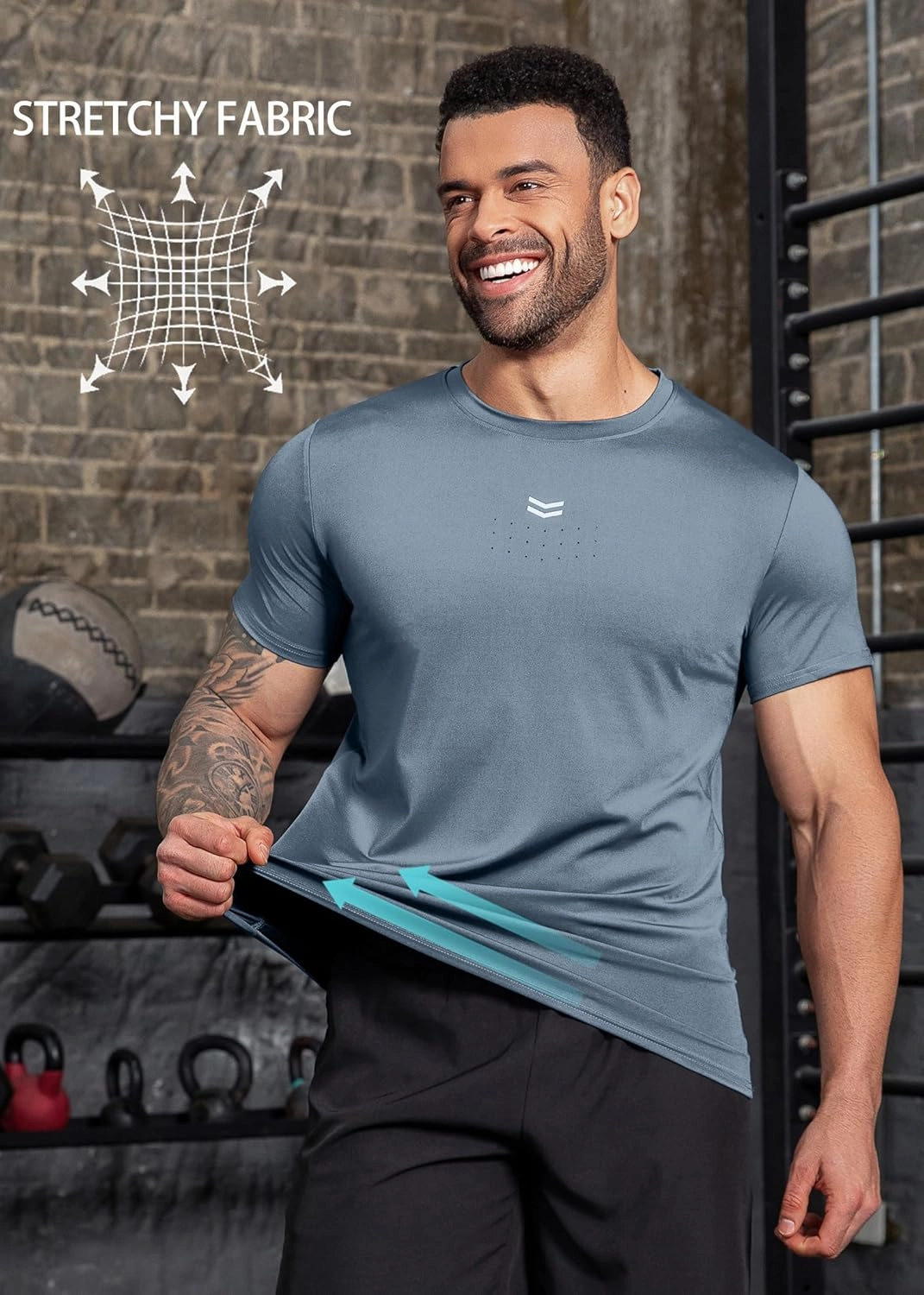 Boyzn Men's Reflective Stripe & Perforated Breathable T-Shirt - Moisture Wicking Quick Dry Gym Shirt for Running, Basketball