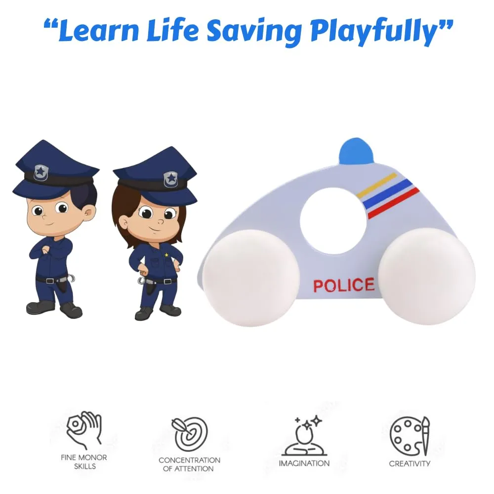 Brain Factory Wooden Police Car Toy for Ages 1 Year and Above