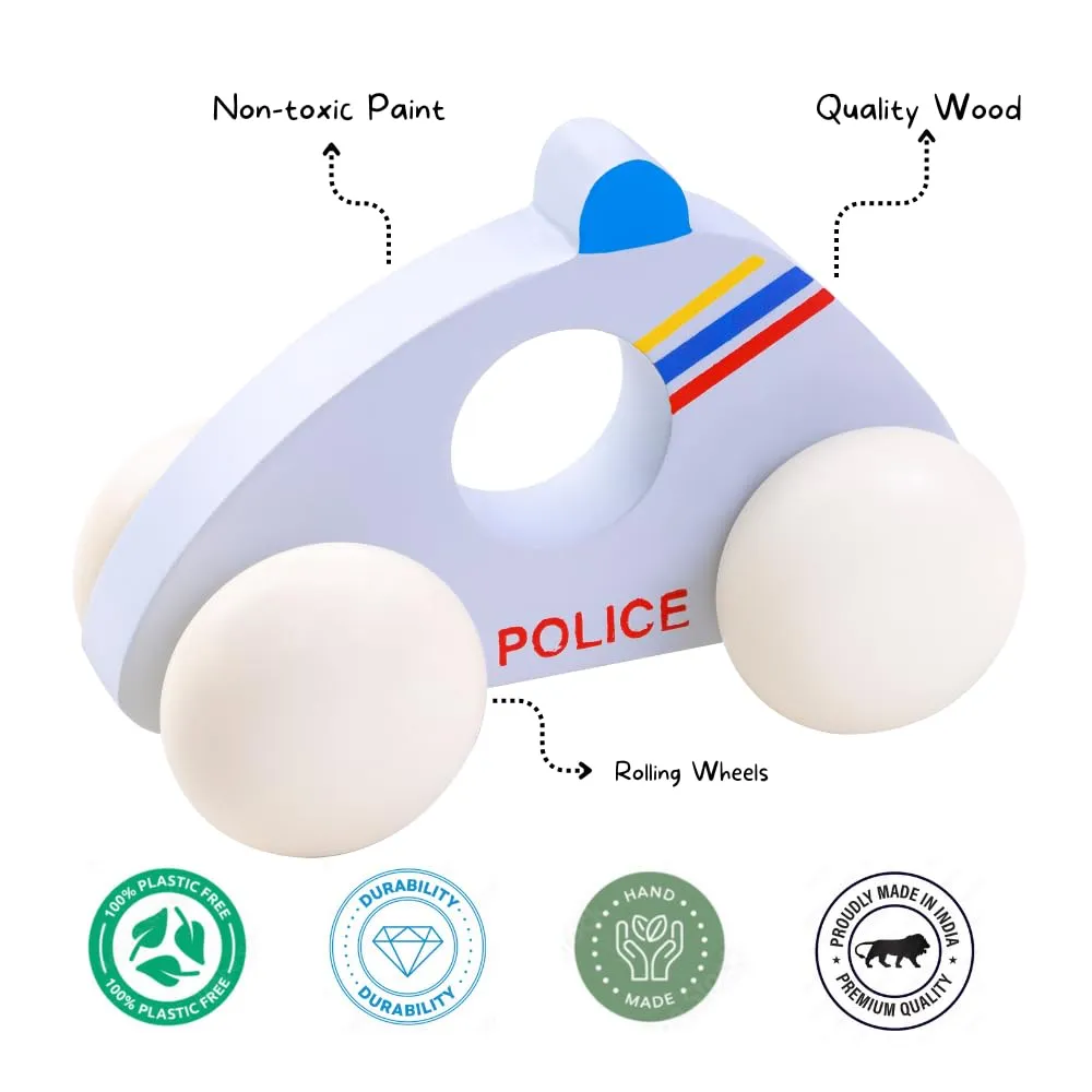 Brain Factory Wooden Police Car Toy for Ages 1 Year and Above