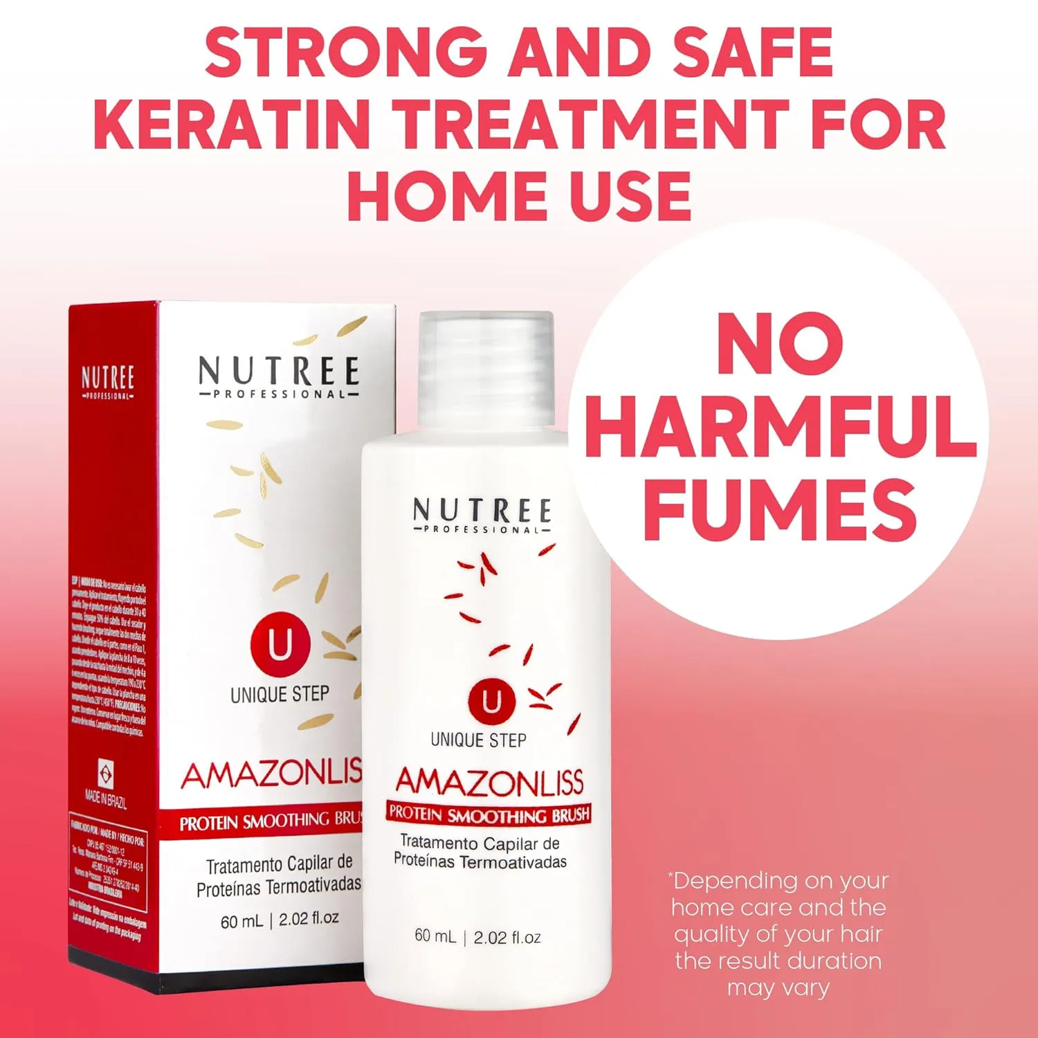 Brazilian Keratin Smoothing Treatment, Blowout Straightening System for Dry and Damaged Hair - One Step Protein Hair Treatment Formaldehyde Free,Eliminates Curls and Frizz(Keratin 2.02oz)
