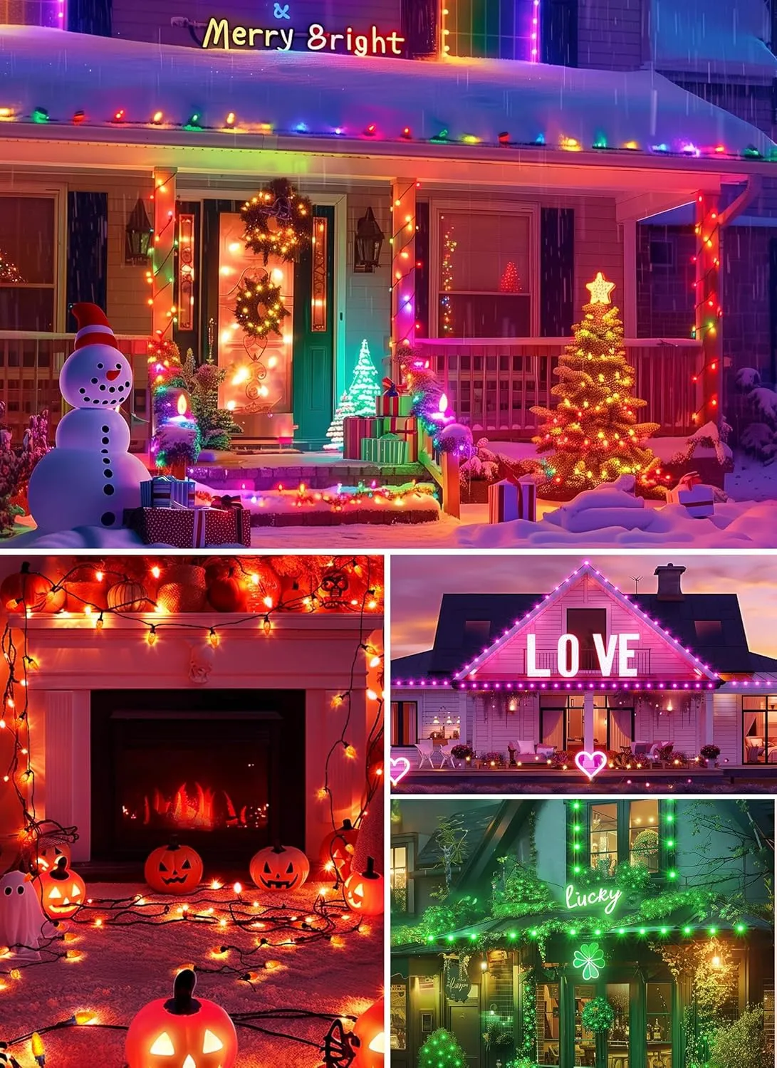 Brightown C9 LED Christmas Lights Outdoor, 200LED RGB Smart Christmas Tree Lights Music Sync DIY APP Controlled, Waterproof Connectable C9 String Lights for House Indoor Patio Xmas Decoration