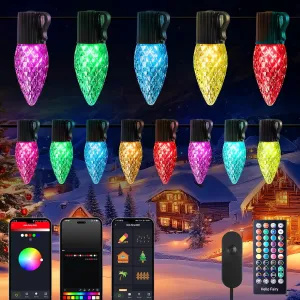 Brightown C9 LED Christmas Lights Outdoor, 200LED RGB Smart Christmas Tree Lights Music Sync DIY APP Controlled, Waterproof Connectable C9 String Lights for House Indoor Patio Xmas Decoration