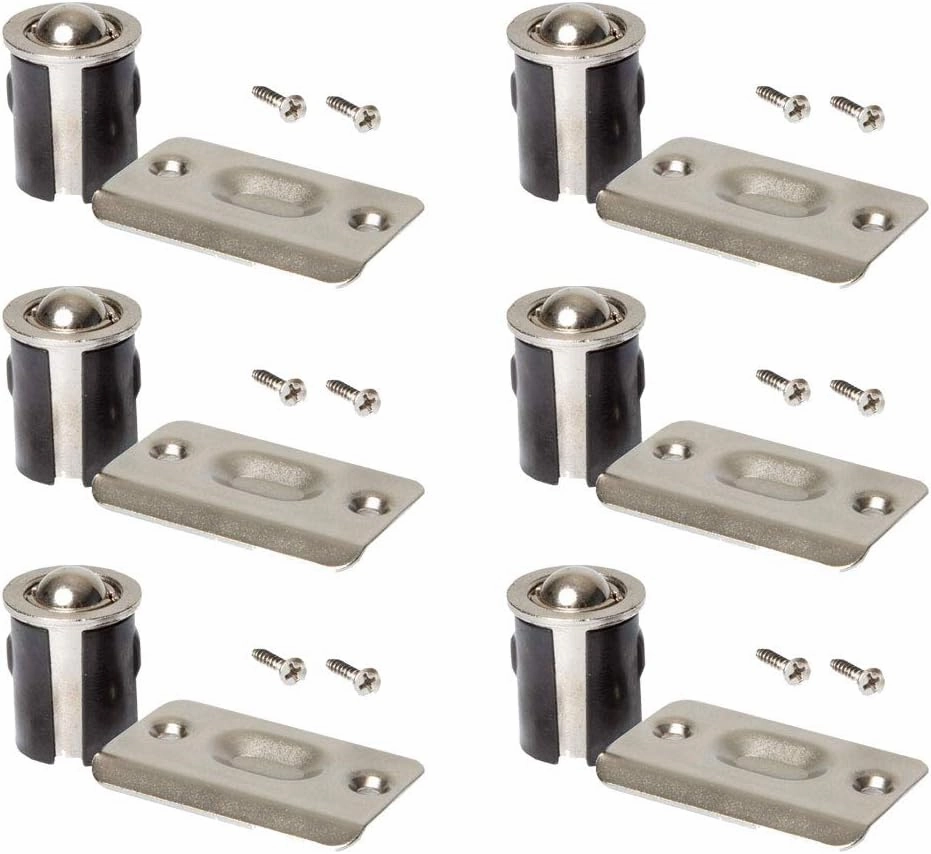 Brushed Nickel Closet Door Drive-in Ball Catch with Strike Plate (6 Pack, Satin Nickel)