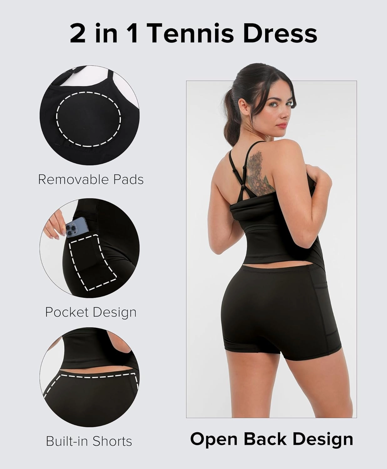 BRXL Womens Tennis Dress UPF 50  Built-in Shorts and Bra Adjustable Straps Golf Workout Athletic Dresses Summer Activewear
