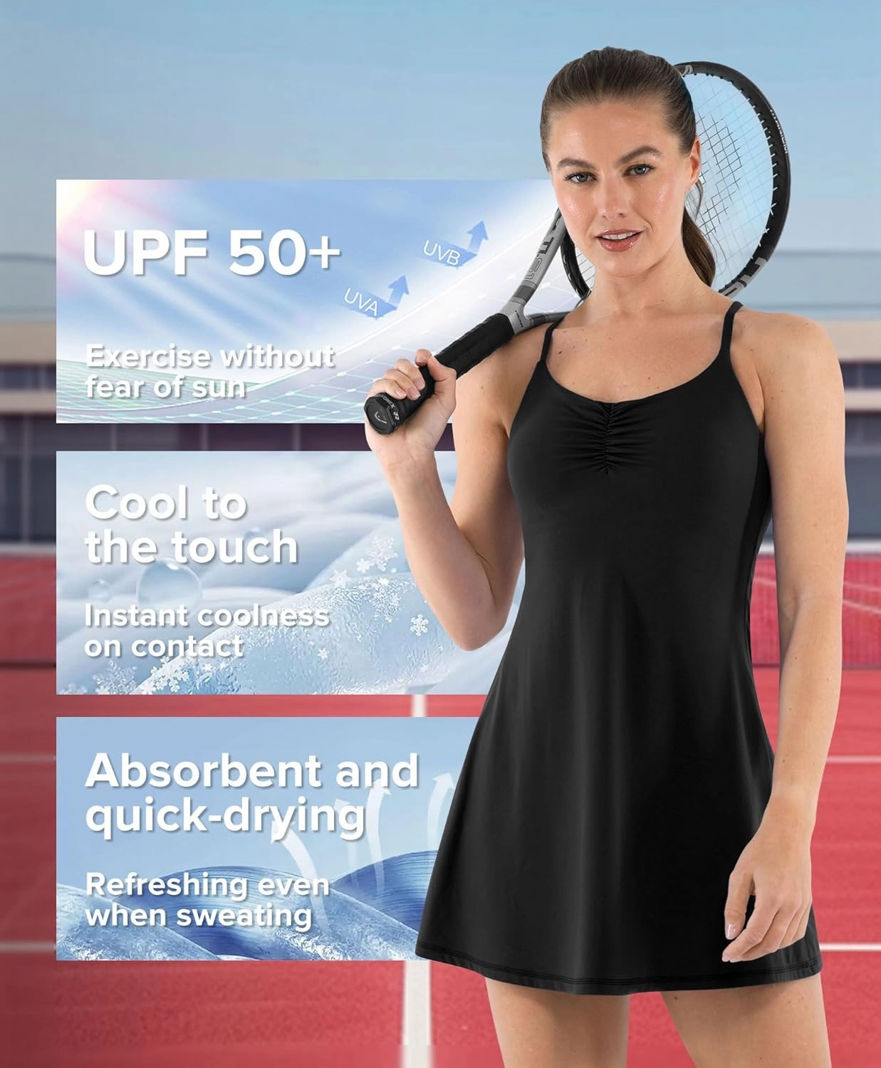 BRXL Womens Tennis Dress UPF 50  Built-in Shorts and Bra Adjustable Straps Golf Workout Athletic Dresses Summer Activewear