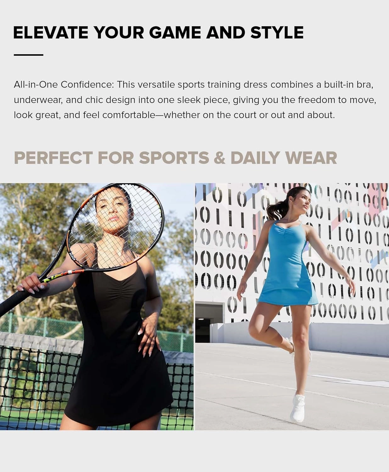 BRXL Womens Tennis Dress UPF 50  Built-in Shorts and Bra Adjustable Straps Golf Workout Athletic Dresses Summer Activewear