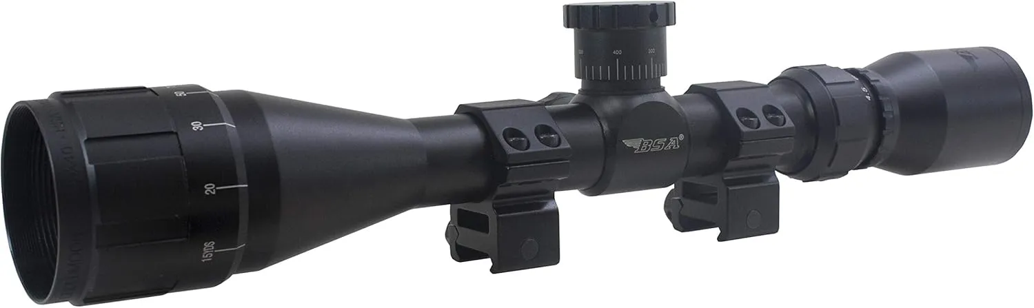 BSA Optics Sweet .243 4X-12X, 40mm Adjustable Objective, with Rings Rifle Scope (243-412X40AOWRTB)